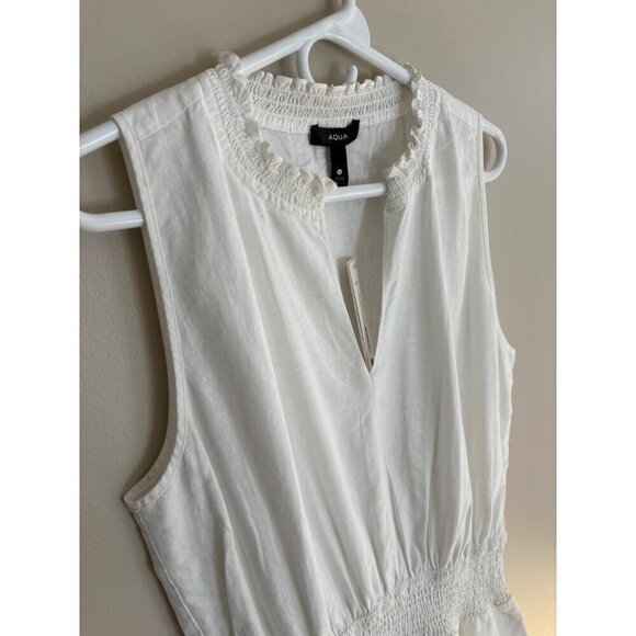Aqua NWT White Sleeveless Smocked Waist Mini Dress Size Large - Picture 6 of 10
